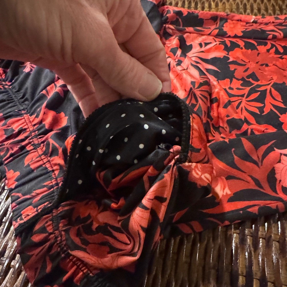 MAJAMAS EARTH Floral Pajama Pants Black Red Polka Dot‎ Trim Lounge Sleep M - Picture 7 of 7